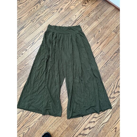 LABO.ART Green Linen Blend Wide Leg Cropped Pants Size 2 Medium - Picture 1 of 5